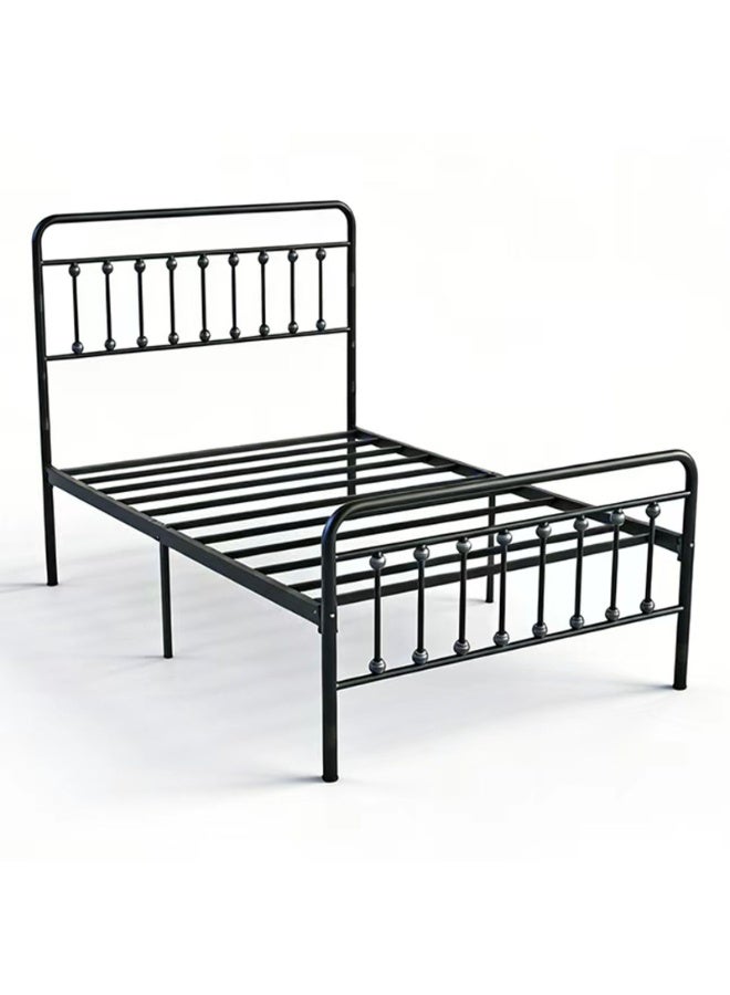 شويوين إطار سرير معدني عتيق - سرير منصة أسود على الطراز الفيكتوري مع لوح أمامي ولوح سفلي، دعامة شرائحية صامتة، لا حاجة لقاعدة سرير (120 × 200 سم) - Image 2